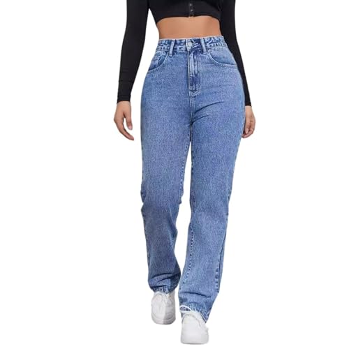 Jeans Pants Trousers Denim High Waist Straight Tube Commuter Casual Jeans for Women