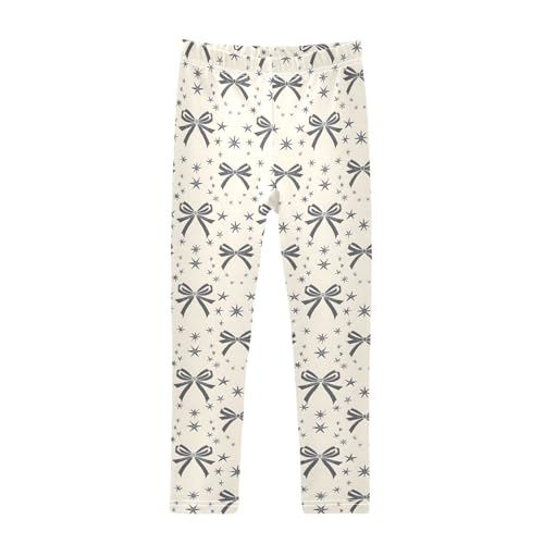 Girls' Athletic Leggings Ankle Length Yoga Dance Pants Kids Teen 4T Bows Stars Gray