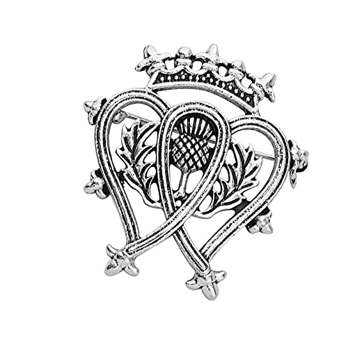 SaiDian 1Pcs Vintage Silver Thistle Crown Brooch Pin Ireland Irish Royalty Badge Brooch Scottish Brooch