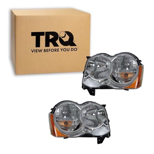 Image of TRQ Headlight Assembly Set CH2518131 CH2519131 Compatible with 2008-2010 Jeep Grand Cherokee