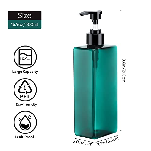 Image of Segbeauty Shampoo Conditioner Bottles, 3pcs 16.9oz 500ml Pump Press Dispenser with Labels, Empty Plastic Refillable Reusable Lotion Body Soap Liquid Soap Gel Bathroom Shower Containers Light Sea Green