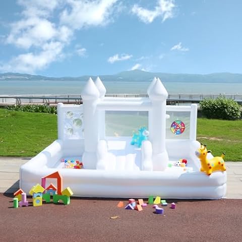 White Bounce House with Blower,Ball Pool,Kids Bounce House,Family Backyard Bouncy Castle,Suitable for Yard,Events,Parties,Weddings,Children's Gifts(13ftL×12ftW×7ftH) Cover