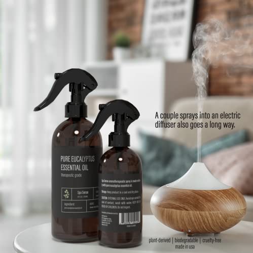 Spa Sense Pure Eucalyptus Oil Shower Mist and Steam Room Spray - 8 Ounce Premium Aromatherapy Eucalyptus Essential Oil Spray