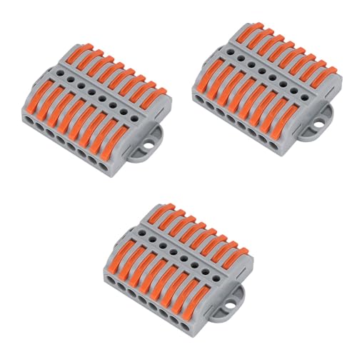 3Pcs Lever Wire Connectors, 8 in 8 Out DIY Mini Quick Electrical Connectors, 24-12 AWG,(8 in 8 Out)