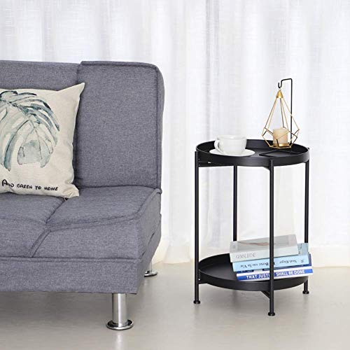 Lita 2-Tier End Table Metal Round Tray Side Table Small Folding Accent Coffee Table Side Snack Table Anti-Rust And Waterproof Nightstand For Living Room Bedroom Balcony And Office, Black #TOP6