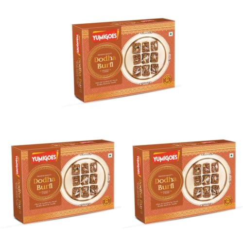 Image of Yumigoes Dodha Burfi 350g - Authentic Indian Burfi with Dry Fruits & Desi Ghee | Fudgy Indian Sweet Box for Diwali, Rakhi, Gifting & Traditional Celebrations (Pack of 3)