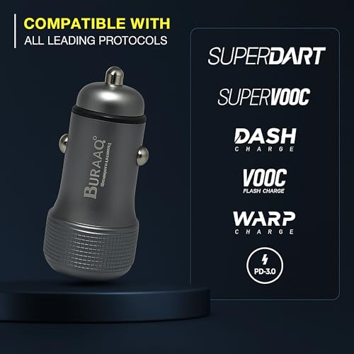 Image of 65W Car Charger| Dual Output -65W USB & 25W PD Port| Car Mobile Charger|SUPERVOOC & Ultra Fast| Compatible with Samsung, iPhones, Oppo, OnePlus, Realme,Mi | Car Charger Type C|BIS Certified
