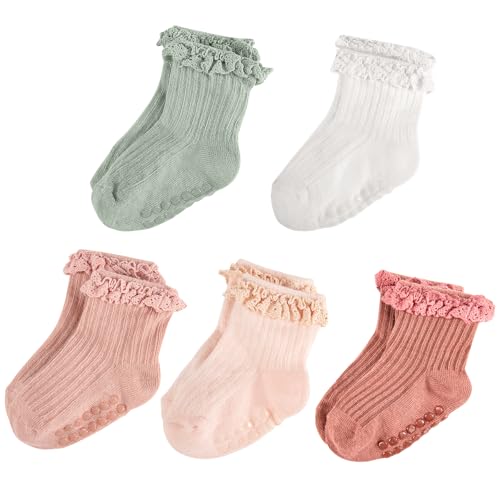 Baby Girl Ruffle Socks Non Slip Grip Socks Toddler Girls Cute Cotton Frilly Ankle Grippy Sock Newborn Infant Kids