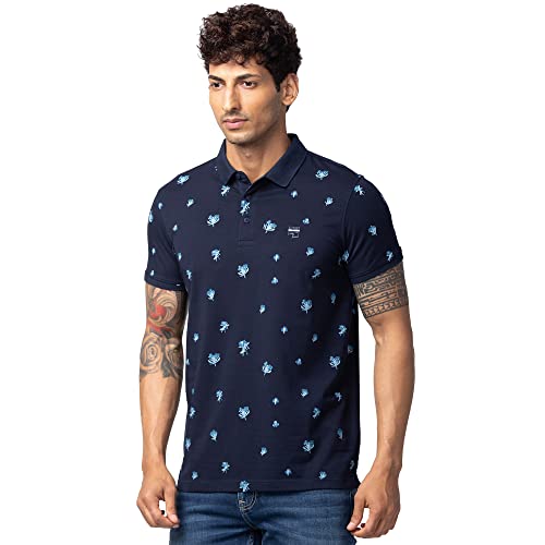 Image of Spykar Men's Slim Fit Polo Neck Half Sleeve Printed Casual T-Shirt