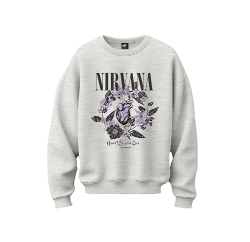 Stone Kids Sweatshirt Oversize Femme Nirvana - Licence Officielle (FR/ES, Alpha/Lettres, L, Taille Normale, Taille Normale, Gris Chiné Clair)