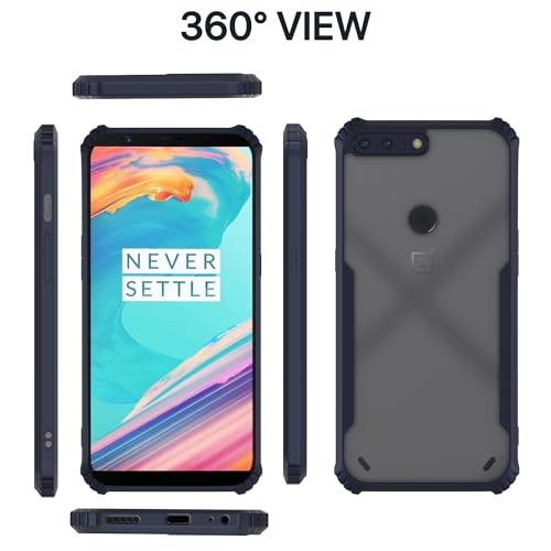 Image of Pikkme OnePlus 5T Back Cover | Crystal Clear Transparent Back | Ultra Hyrbid | Full Camera Protection | Raised Edge | Bumper Back Case (Blue)