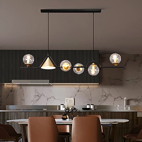 LJYKBFL Lámpara de Techo Lineal de inspiración nórdica, Colgante LED de Bola de Vidrio de Mediados de Siglo, candelabro Moderno de 6 Luces con Pantallas esféricas