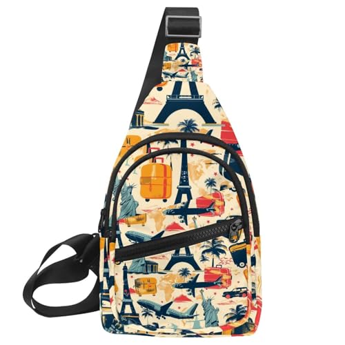 Mochila cruzada de viaje para correr y hacer senderismo con patrón multicolor