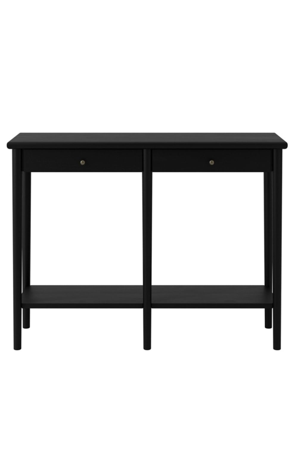 Mesa consola negra mate estrecha para pasillos largos y entradas modernas
