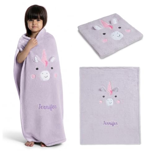 Image of Delta Children Personalized Sherpa Throw Blanket for Kids, Light Purple Unicorn