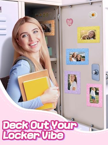 Image of 12Pcs Magnetic Picture Frames for 4 inchx6 inch Photo, Locker Accessories for Girls | 6 Colors, Cute Back to School Gifts, Classroom Decorations Supplies, Refrigerator Decor, White Dots