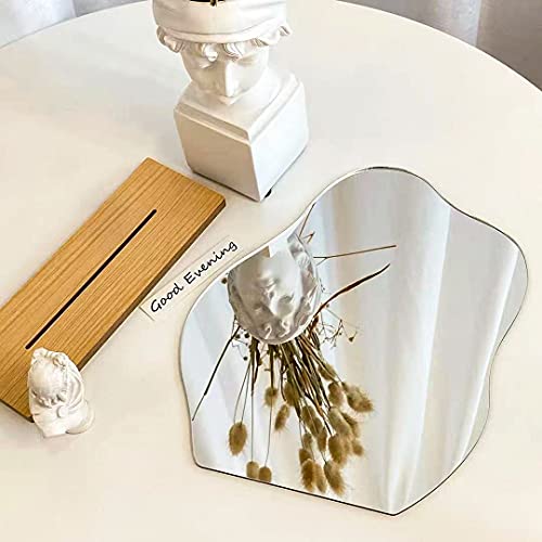 Room Decor Aesthetic Irregular Mirror, Aesthetic Room Decor Acrylic Vanity Mirror, Frameless Makeup Mirror Desk Mirror, Cloud-Shaped Table Mirror With Detachable Wooden Stand For Living Room Bedroom #TOP1