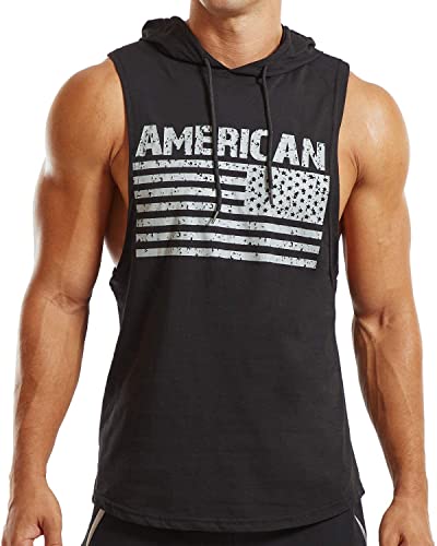 PAIZH Men s Gym Hooded Tank Top Workout Bodybuilding Sleeveless Muscle Hoodies Black