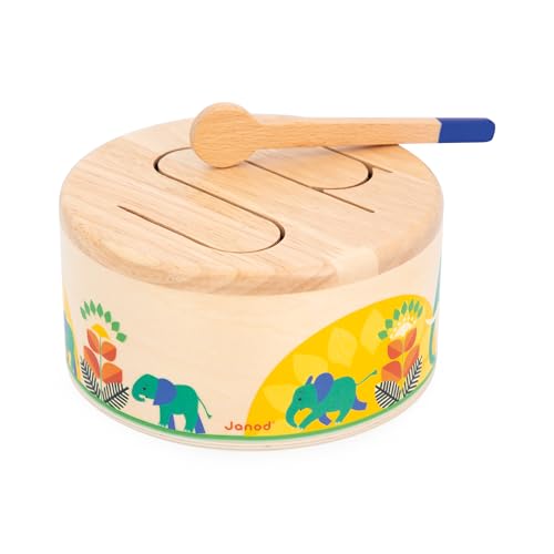 JANOD - Drum Gioia - Tambor de Madera FSC + Baqueta - Juguete de Imitación y Estímulo Musical - Pintura al Agua - A Partir de 18 Meses, J07650 JANOD - Drum Gioia - Tambor de Madera FSC + Baqueta - Juguete de Imitación y Estímulo Musical - Pintura al Agua - A Partir de 18 Meses, J07650