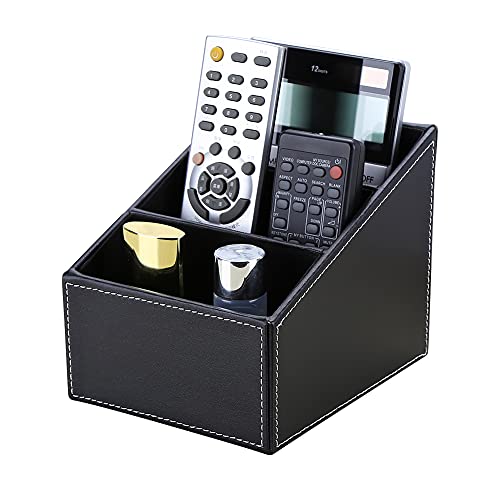 Kingfom Remote Control Holder With 3 Compartments Pu Leather Remote Caddy Desktop Organizer Store Brush, Pencil, Tv Guide, Dvd, Cd, Blu-Ray, Media Player, Heater Controllers(Black) #TOP1
