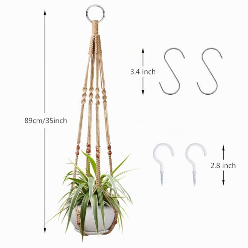 Augshy 2 pièces Macramé Support Pots pour Fleur Pots de Fleurs à Suspendre Intérieur Macramé Corde de Coton Porte Décoration avec 4 Crochets – vue 2