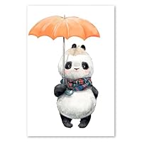 Postereck - 3623 - Panda Bear Umbrella Animal Cute Children's Room – Kids Room Art Print, Nursery Wall Art - 40 x 30 in