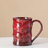 22 oz Ceramic Coffee Mug with Large Ergonomic Handle, Unique Lava Red Reactive Glaze Coffee Cup for Men Women, Heavy Duty Stoneware Cute Mug for Home Office Desk, Birthday Holiday Gift Set