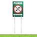 Kichwit Double Sided No Dog Poop Yard Sign, Please Be Respectful Sign, All Metal Construction, No Dog Pooping or Peeing Sign, Sign Measures 7.9" x 11.8", 14" Long Metal Stakes Included, Green