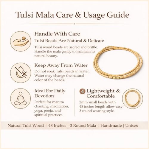 Image of Original Tulsi Mala Necklace for Men & Women | Pure Tulasi Kanthi Mala | Holy Basil Wooden Neck Chain for Meditation, Hare Krishna Devotees, Japa, Puja & Daily Spiritual Wear (Brown, Standard Beads, 48, Inches)