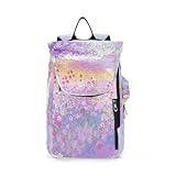 Akiraki バトミントンラケットバッグ テニスバッグ ラケットケース バトミントン テニス収納ケース 水彩 エレガント 自然風景 花柄 パープル リュック バックパック 大容量 スポーツ 多機能 通気性 ジムバッグ バトミントンバッグ 衣類 pc収納 おしゃれ アウトドア 旅行 通勤 出張