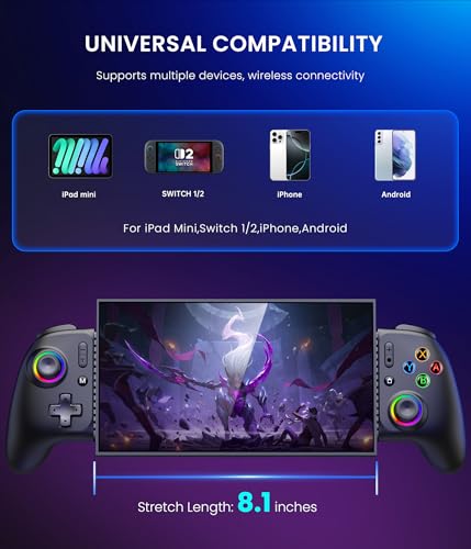 Image of Gamtoure Wireless Phone Controller for iPhone, iPad Mini, Android- Bluetooth Game Controller for Nintendo Switch 2 /Switch /Lite /OLED