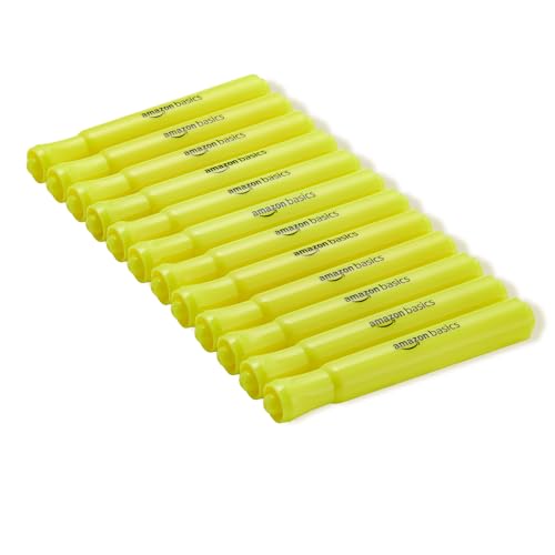 Image of Amazon Basics Tank Style Highlighters, Chisel Tip, Bible Highlighter, Office and School Supplies, 12 Pack, Yellow