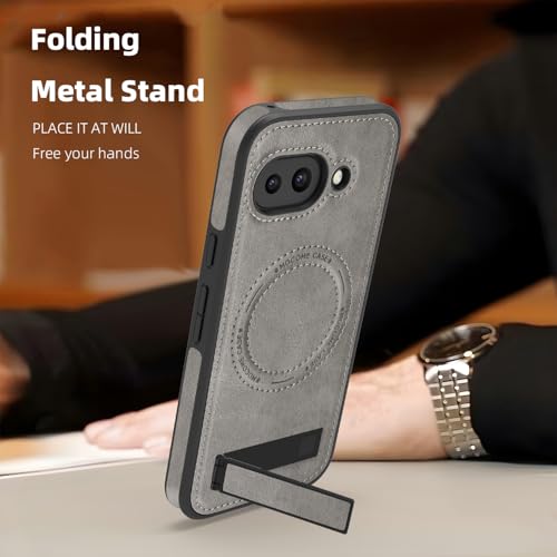 Image of Lunivop for Google Pixel 9a Case Leather [Compatible with Magsafe Wireless Charging] Magnetic Cover Stand Funda para Google Pixel 9a 6.3 '' 5G 2025 Rugged Best Phone Cases Gray