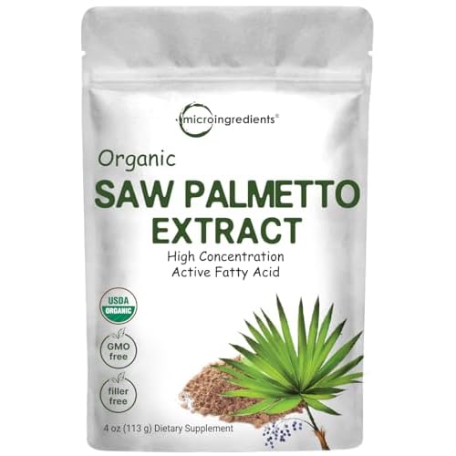 Sustainably US Grown, Organic Saw Palmetto Powder, 4 Ounce, with Active Fatty Acid, Pure Saw Palmetto Prostate & Hair Growth Supplement, Healthy Urination Frequency & Hair Loss Blocker Suppl