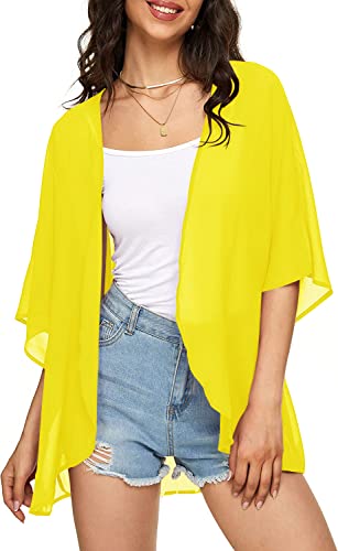Indian Trendy Women's Solid Puff Sleeve Kimono Cardigan Loose Cover Up Casual Blouse Top Chiffon