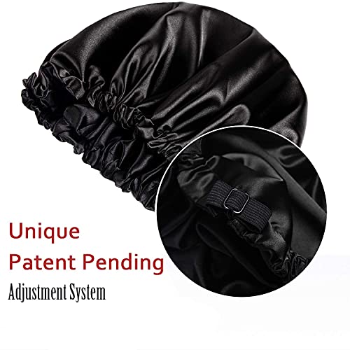 Foto von YANIBEST Satin Schlafmütze doppelschicht Satin Bonnet für locken Verstellbare Satin Mütze mit Gummizug für Damen