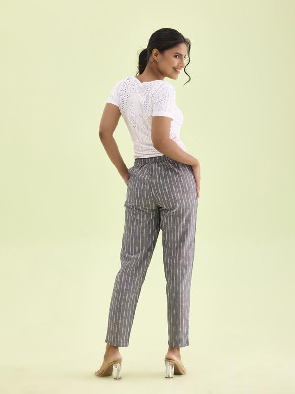 Image of GO COLORS Ikat Print Beige Printed Pencil Pant for Women | Breathable, Side Pocket