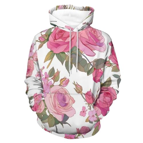 Rose Rose Sweat à Capuche Hoodie Manches Longues pour Homme et Femme en Taille S