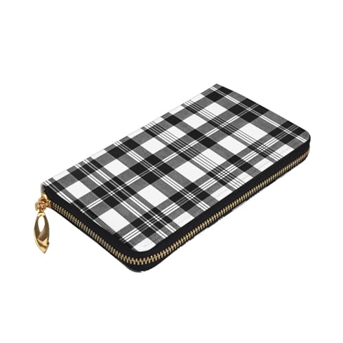 Black and White Plaid Prints Leather Long Clutch Wallet for Fashionable Girls and Women - Durable, Stylish, and Functional, Black, One Size3