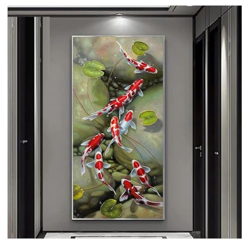 Peinture impression sur toile neuf poissons Koi pour salon moderne 70x140 cm