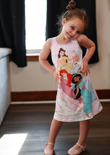 Image of Disney Stitch Princess Frozen Elsa Minnie Mouse Girls Tank Dress Sleeveless A-Line Sundress Summer Beach Clothes 2-9 Years