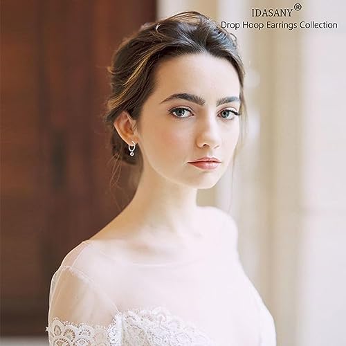 Dangle Hoop Earrings for Women, 925 Sterling Silver Hoop Earrings with Charms Tiny Baguette Round Teardrop Trio Cubic Zirconia Pearl Drop Dangling Cartilage Helix Tragus Diamond Jewelry Gifts3