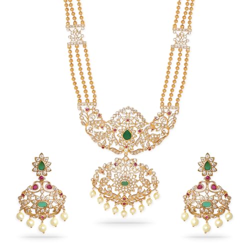 Image of Rubans American Diamond Zirconia Necklace Set Traditional Stylish Jewellery Gift for Women & Girls
