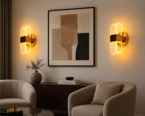 Image of Modern LED Wall Light for Home, Gold Finish Decorative Acrylic Wall Sconce, Curved Design, Pack of 1