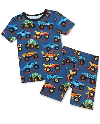 babee Reshinee Bamboo Viscose Toddler Pajamas Boys Girls Kids Baby Cool Short Summer Monster Truck Pjs Set 3-4T Two Piece