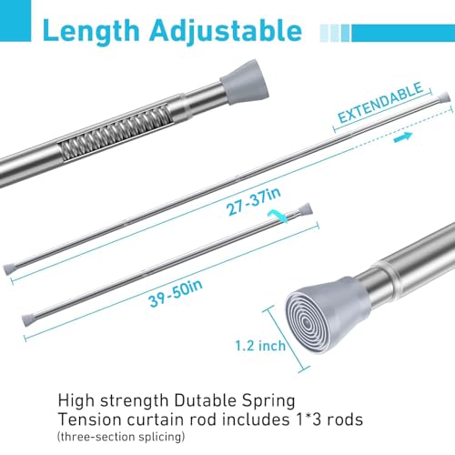 Image of MEXAU 1Pack Spring Tension Curtain Rod 27-50 inch Silver Small Tension Rod