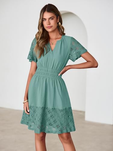Image of Simplee Womens Boho Summer Dresses Casual Wedding Guest V Neck Short Sleeve Empire Waist A Line Tiered Mini Dress