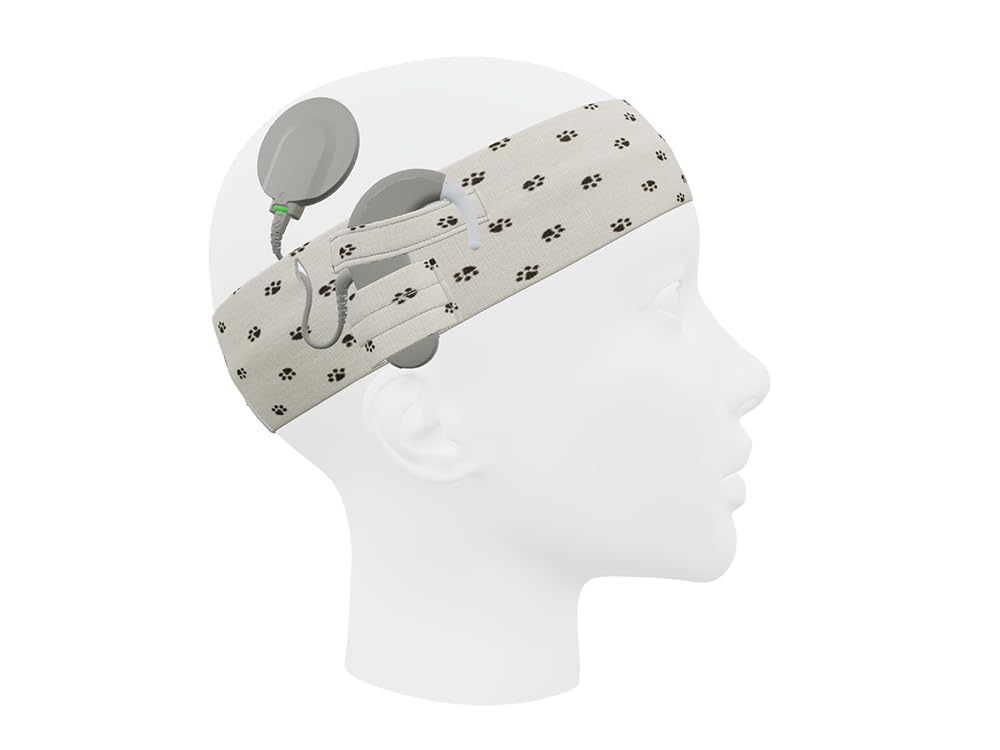 SmartEAR: Diadema Universal para procesadores de Sonido e implantes cocleares, para niños y Adultos, Comodidad y protección - S - Beige con Huellas