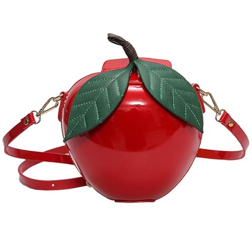 Shoulder Purse Fruit-shaped Novelty Purse with Leaf Decor Cherry Red Shoulder Bag with Adjustable Strap Zippered Fruit Carrier for Women