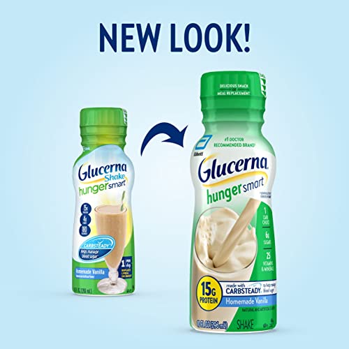 Glucerna Hunger Smart Shake, Diabetic Drink, Blood Sugar Management, 15g Protein, 180 Calories, Homemade Vanilla, 10-fl-oz Bottle, 12 Count
